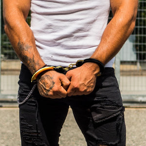 Heavy Duty Black & Gold Steal Professional Grade Handcuffs with Two Keys & Case