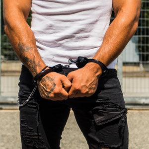 Heavy Duty Black Steel Professional Grade Handcuffs with Two Keys & Case